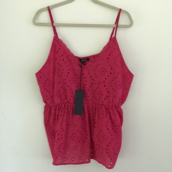 Heimish Tops - Y2K Flattering Babydoll Bust Eyelet Spaghetti-Strap Cami Pink Plus Size 3X NEW